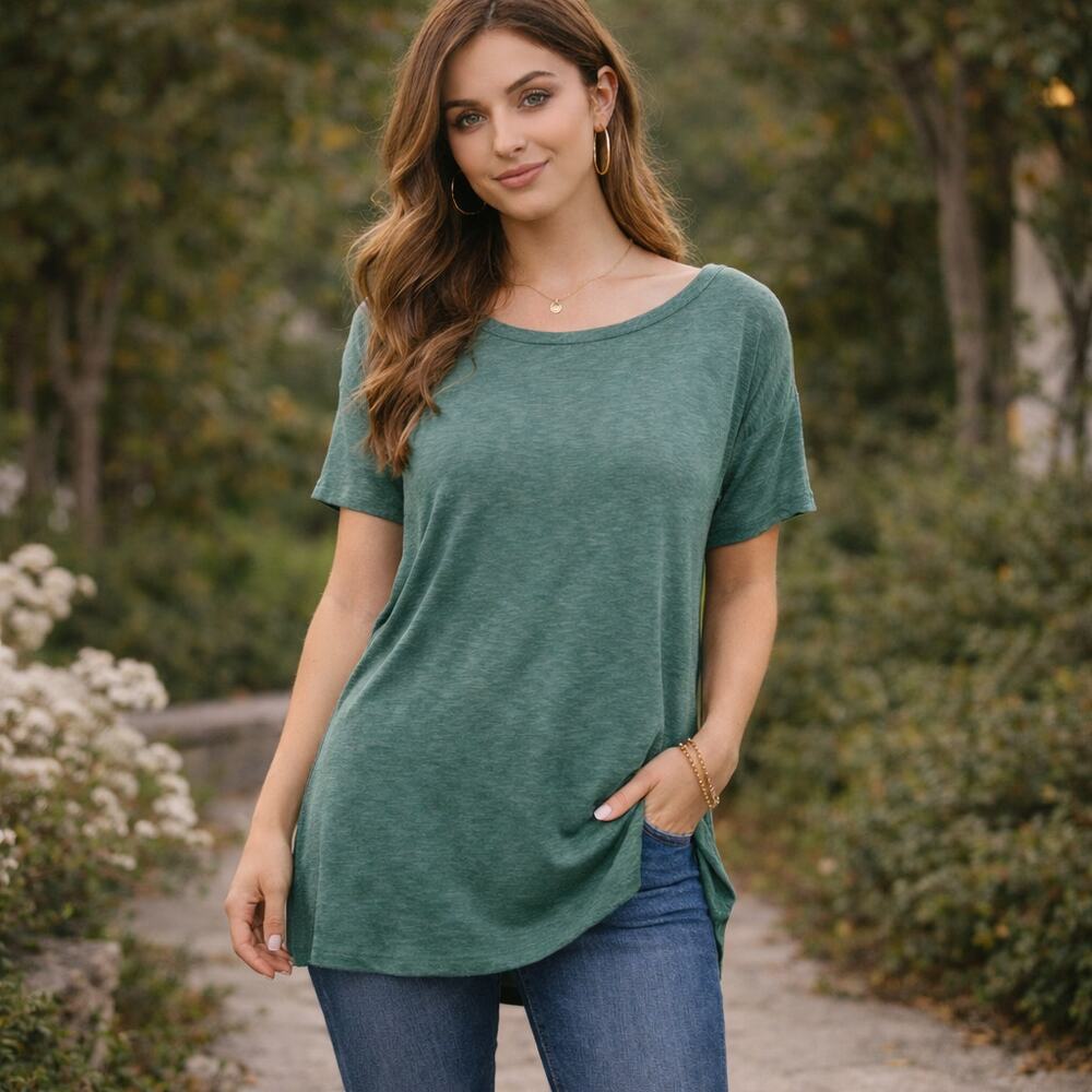 American Eagle SZ S Boat Neck Long Line Tee Green New With Tags